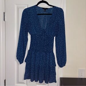 Forever 21 Navy Polka Dot Long Sleeve Dress